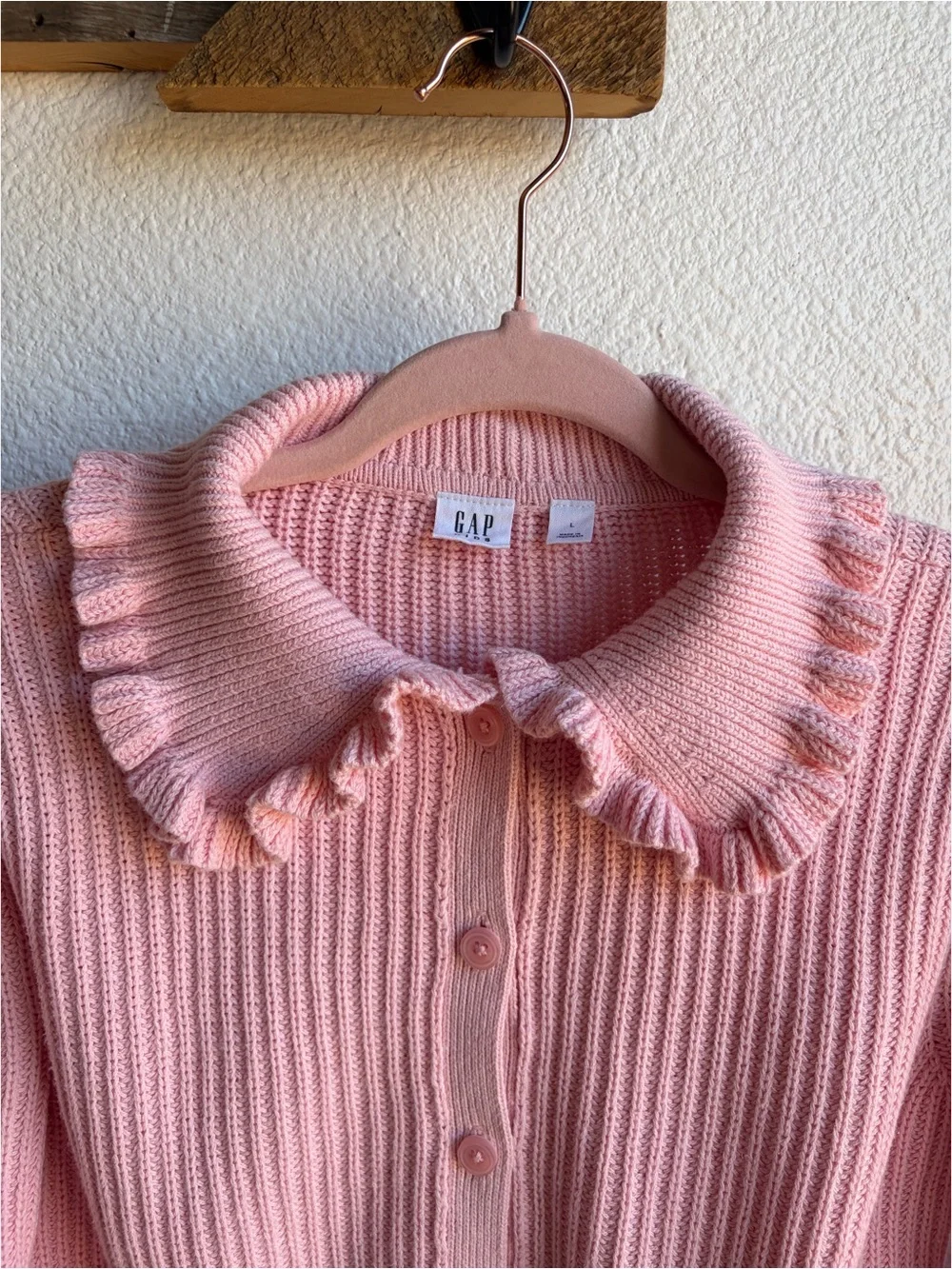 Gap Baby Pink Ruffled Peter Pan Collar Cardigan Large